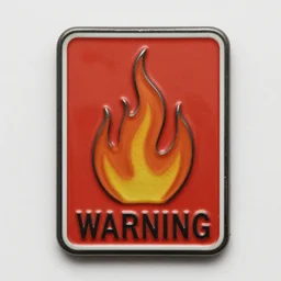 vintage enamel pin of a windy fire flame warning label