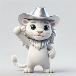 portrait of a cartoon white panter with a very long fur and silver hat, fantasy, trending on artstation, heroic pose, illustration, highly detailed, simple, 8k