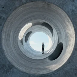 vivid illustration of a person choosing between tunnels inside a highly intricate torus with detailed golden ornamentation and golden light, choosing between pathways