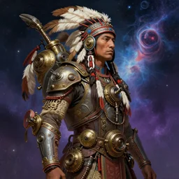 : native american tech, fantasy magic, steampunk, intricate, future natives, modern natives, cosmos, cosmic, sharp focus, illustration, highly detailed, digital painting, concept art, matte, jahbu art and paul lewin masterpiece