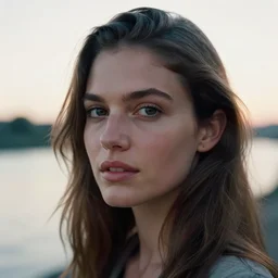 closeup plate photography portrait of a stunningly beautiful english female healthy face in soft dreamy light at sunset beside the river soft focus, annie leibovitz, hasselblad, nikon, steve mccurry, david lazar, jimmy nelsson