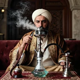 turkish emperor smoking a hookah