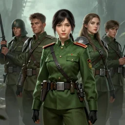 portrait of vietnamese solider girl, green uniform, epic, elder scrolls art, fantasy, skyrim, hd shot, digital portrait, beautiful, artstation, by artgerm, guy denning, jakub rozalski, magali villeneuve and charlie bowater
