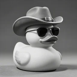 cowboy rubber duck dressed in a cowboy hat and sunglasses, black and white vintage studio photography, highly detailed, studio lighting, clear photo, professional, award - winning cowboy rubber duck, octane render, cinematic, smooth photo, pinhole photo, cinematic shot, very cool rubber duck, the coolest cowboy rubber duck