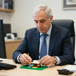 A photo of Naftali Bennett playing with legos in his office, high quality