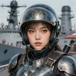 portrait of dieselpunk blackpink jisoo armor airforce girl, helmet, on board of warship, highly detailed, digital painting, face detail, sharp focus, art, illustrations by loish and ayanamikodon and irakli nadar and rossdraws and wlop