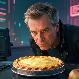 carl sagan admiring apple pie. cyberpunk 2 0 7 7 style cp 2 0 7 7. 3 8 4 0 x 2 1 6 0