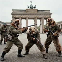 colorized wwii photograph of furries fighting to recapture berlin, taken in 1 9 4 5