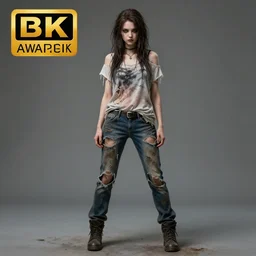 full body pose, beautiful adult anarchy fairy, torn shirt, jeans, dirty, grungy, grunge, highly detailed, 4 k, hdr, smooth, sharp focus, high resolution, award - winning photo, artgerm, photorealistic