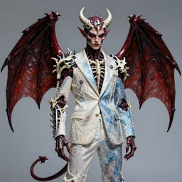am a jean giraud, artgerm, devil in armor made of iron and dragon bones, with hellish devil wings, in a chameleon - colored suit with a pearl shade