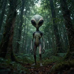 a strange alien artifact in the middle if a beautiful forest, moody, atmospheric lighting, cinematic, 4 k