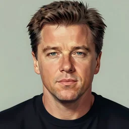 symmetrical!! portrait of matt damon. close up. soft lighting, retro 8 0 s, realistic illustration, art by peter elson