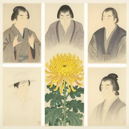 a chrysanthemum. shin hanga and kawanabe kyosai and cory loftis and rossdraws and wlop and jung gi kim rule of thirds