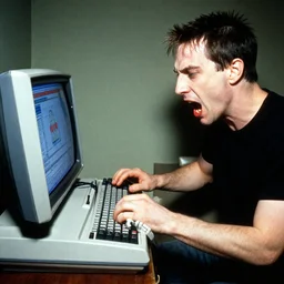 photo of Andy Warhol having a seizure from trying to play Doom on his Amiga 500