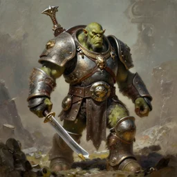 a heavily armoured orc warrior by Thomas Cole and Wayne Barlowe