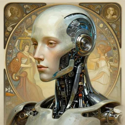 headshot of humanoid robot from ex machina, intricate, highly detailed, digital painting, artstation, concept art, sharp focus, cinematic lighting, illustration, art by artgerm and greg rutkowski, alphonse mucha, cgsociety
