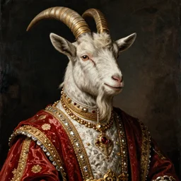 a renaissance painting of a goat wearing royal clothes, high quality, high detail
