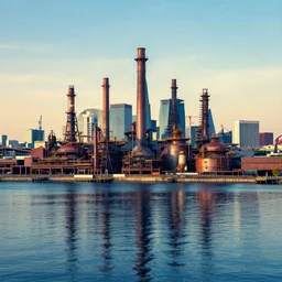 a city on a water. industrial art
