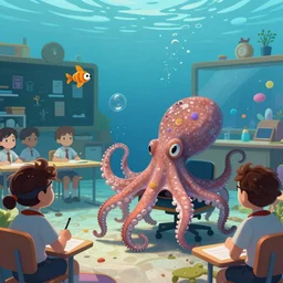 underwater school with octopus teacher