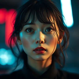 portrait of a woman, daydreaming, cinematic, film, 1 2 8 k, studio, volumetric lighting, great complexity, macro head shot, symmetrical face, by noriyoshi ohrai and wlop
