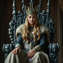 photo of a very beautiful!! nordic queen warrior sitting on her throne highly detailed 8 k hdr smooth sharp focus high resolution award - winning photo