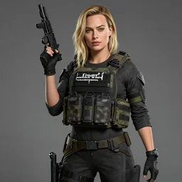 margot robbie beautiful blonde as a call of duty modern warfare character detailed high definition tactical gear intricate