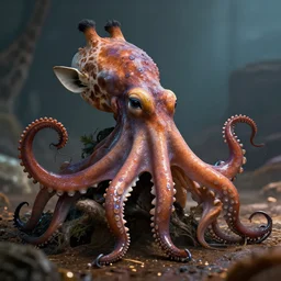 dramatic realistic hibrid octopus jiraffe, unreal engine 5, subsurface scattering, hd, 8 k, hdr