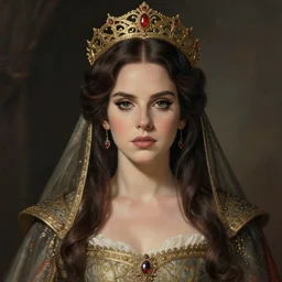 portrait of lana del rey as a medieval queen, intricate, elegant, highly detailed, digital painting, artstation, concept art, smooth, sharp focus, illustration, art by studio ghibli, 8 k