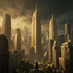 marvelous 1 9 3 0's new york re - imagined as a zone in elden ring, during golden hour, ultradetailed, intricate, glorious lighting, dark sky, stars, masterwork coposition, cgsociety, strong presense