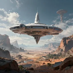 a futuristic science station in a stunning alien landscape by johnny bruck
