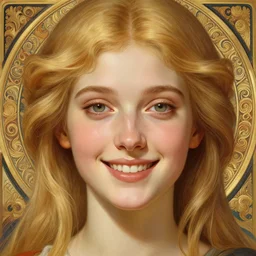 beautiful feminine face! portrait of young woman blessed by god with ever - increasing physical and mental perfection, blonde hair, symmetrical! intricate, elegant, highly detailed, vision of holy perfection!! smile, digital painting, artstation, concept art, smooth, sharp focus, illustration, art by artgerm and greg rutkowski and alphonse mucha