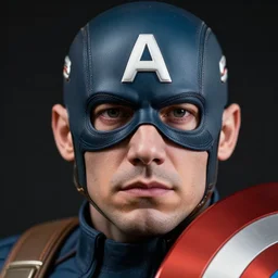 close-up photograph of Captain America, incredibly detailed, very beautiful, studio lighting, 50mm lens