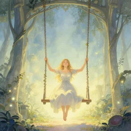 a swing, art nouveau, fantasy, soft lighting, illustration, magical aesthetics