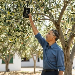 barack obama shaking olive trees in jaen, award winning photograph