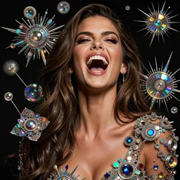 beautiful portrait, adriana lima, in ecstasy, yelling, laughing, intricate details, holographic artifacts, highly detailed by peter mohrbacher, boris vallejo, hajime sorayama, wayne barlowe, paolo eleuteri serpieri