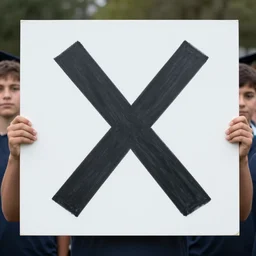 deep from the boys holding sign with big x on it