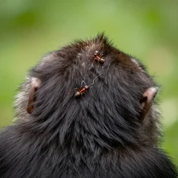 view of an ape from an ant in his hair