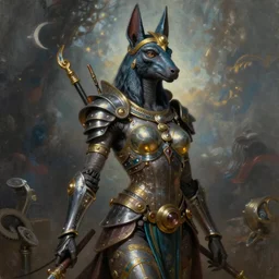 Mystical Atlantean Cyborg, Regal, Realistic, Refined, full portrait of a beautiful female Anubis Valkyrie Warrior, Detailed Digital Art, Oil Painting, William-Adolphe Bouguereau, Steampunk, Walt Disney (1937), dynamic lighting, very beautiful, character illustration by Art Frahm, François Boucher, Highly Detailed, Cinematic Lighting, Unreal Engine, 8k, HD