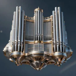 pipe organ spaceship, hyper realistic, fantasy art, in the style of chris foss, intricate, hyper detailed, smooth