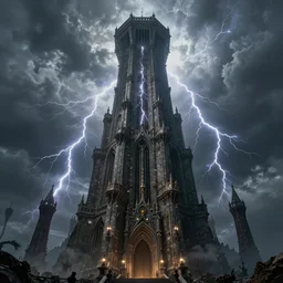 giant medieval tower concept art, very very very very tall, houses stacked on each other, dramatic lightning, trending on deviantart, movie still, game of thrones, award wining photograph