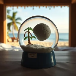snow globe in home with beach volleyball inside, depth of field
