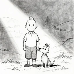tintin and milou, drawn by herge in a ligne claire style