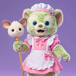 portrait of a lalafell wearing a pink maid outfit with a moogle staff