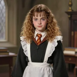 Hermione Granger as a young girl in house maid clothes art drawn in art style of WLOP full HD 4K highest quality realistic beautiful gorgeous natural WLOP artist painting