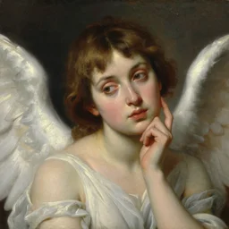 portrait of an angel thinking and contemplating on life. oil painting by jan matejko, soft lighting, classical art, oil on canvas, wet - on - wet technique, close up on face. beautiful, elegant, sharp focus, highly realistic, intricate textures, illusionistic detail,