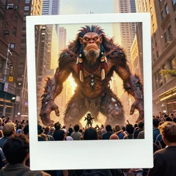 epic teaser trailer poster of an indigenous monster creature designed by gantz, moebius, silent hill, neill blomkamp, pixar in chaotic toronto downtown, golden hour, crowd of panicked bystanders, kodak polaroid, high production value, intricate details, 8 k resolution, hyperrealistic, hdr, tehnicolor, masterpiece, amazing colors, denis villeneuve