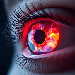 a hyper - detailed render of a human eye, the iris of the eye is made of beautiful colorful galaxies, vibrant nebulae, macro photography, space, 4 k, soft lighting, trending on artstation,