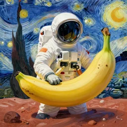 an astronaut banana on mars, van gogh style