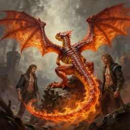 a basilisk with a fire tail, Justin Gerard and Greg Rutkowski, realistic painting, Digital art, very detailed, High definition, trending on Artstation