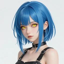 cyberpunk girl with blue hair and yellow eyes